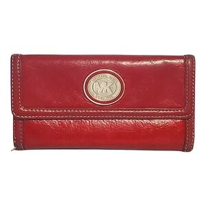 MK Michael Kors Red Leather long wallet vintage silver hardware 4 in. X  7.5 in.